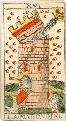 c.1790 Single La Maison Dieu (Tower) Card by L. Carey Pre-Revolutionary Besançon Tarot